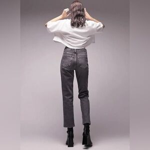 TopShop Vintage/Rustic Gray Straight Raw Hem Jeans Women’s Size 25